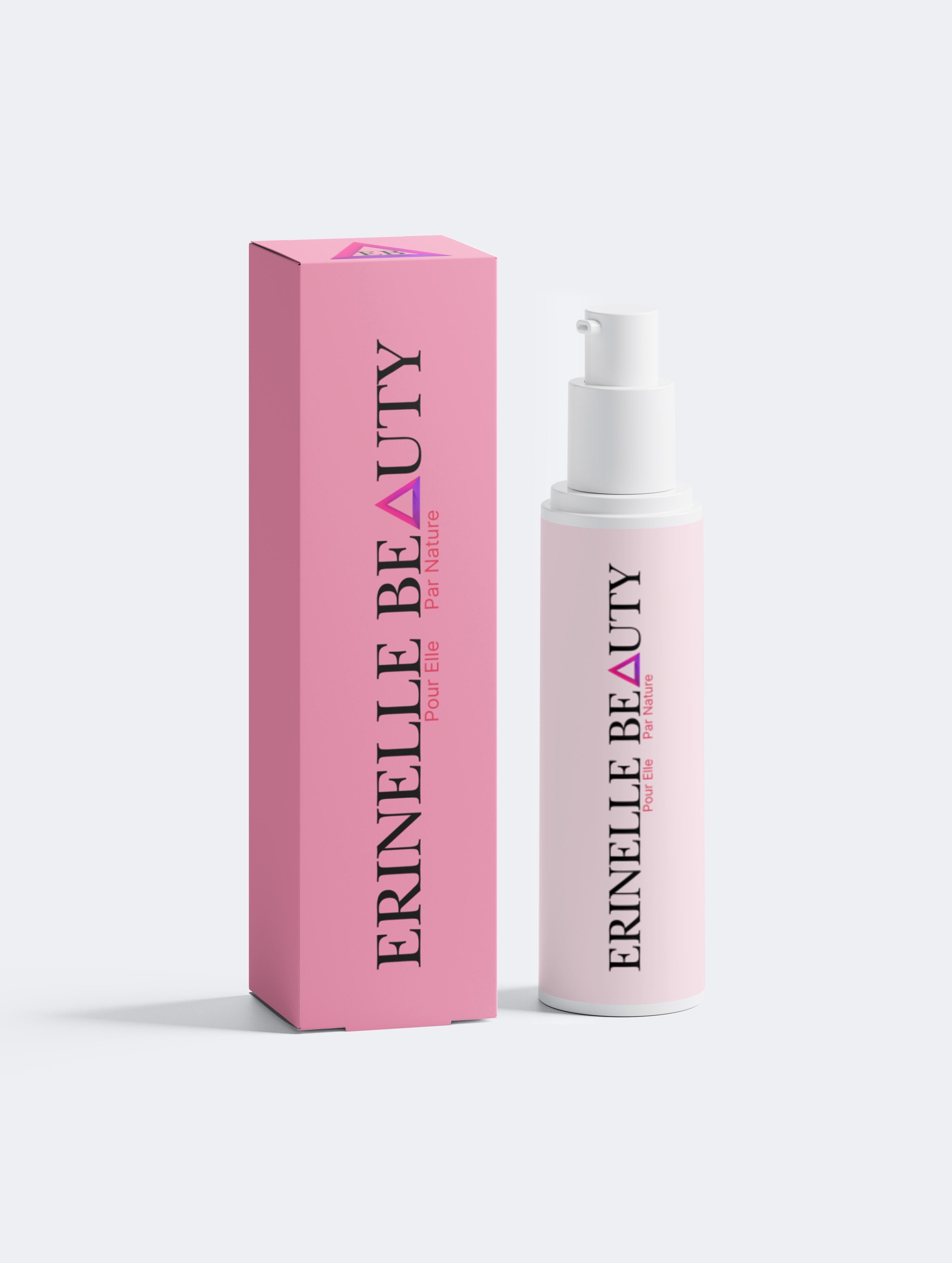 Erinelle Beauty kojic acid cream for uneven skin tone in a pink pump bottle with matching pink box