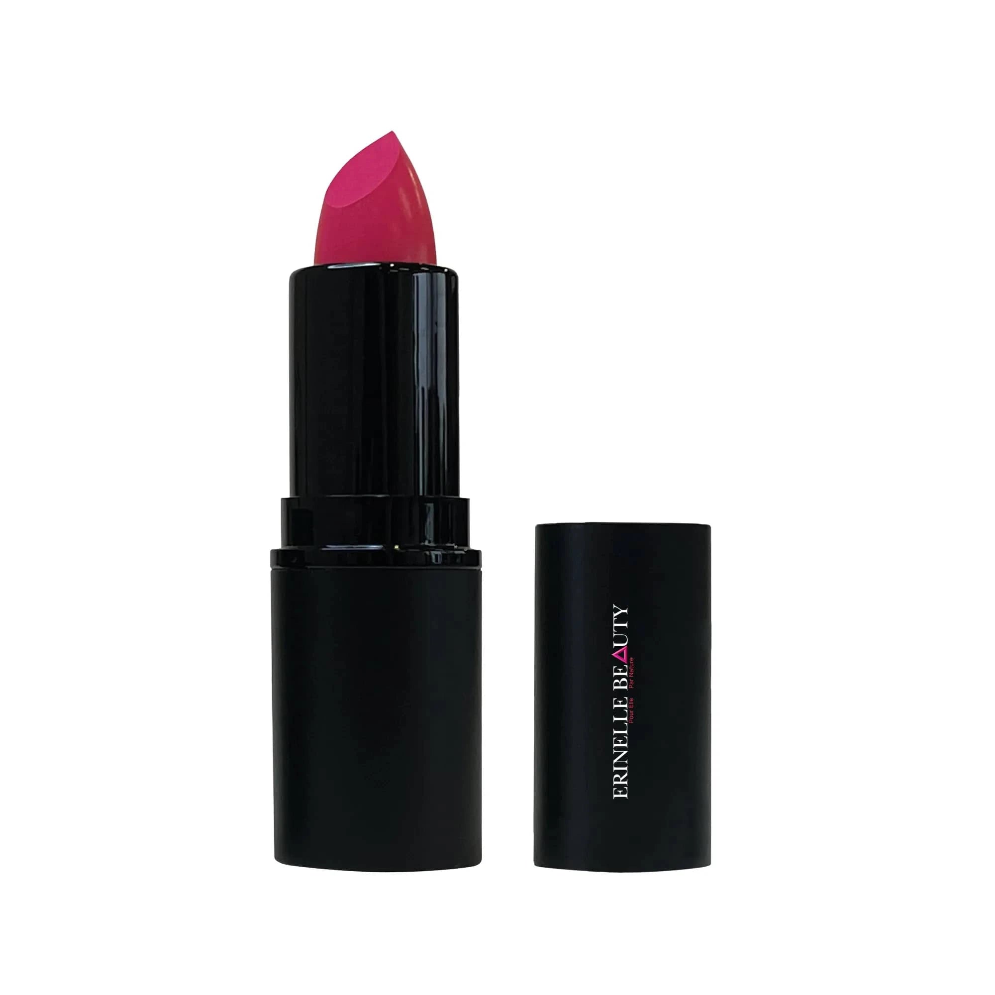 Erinelle Beauty moisturizing natural lipstick for women in vibrant pink shade with black case