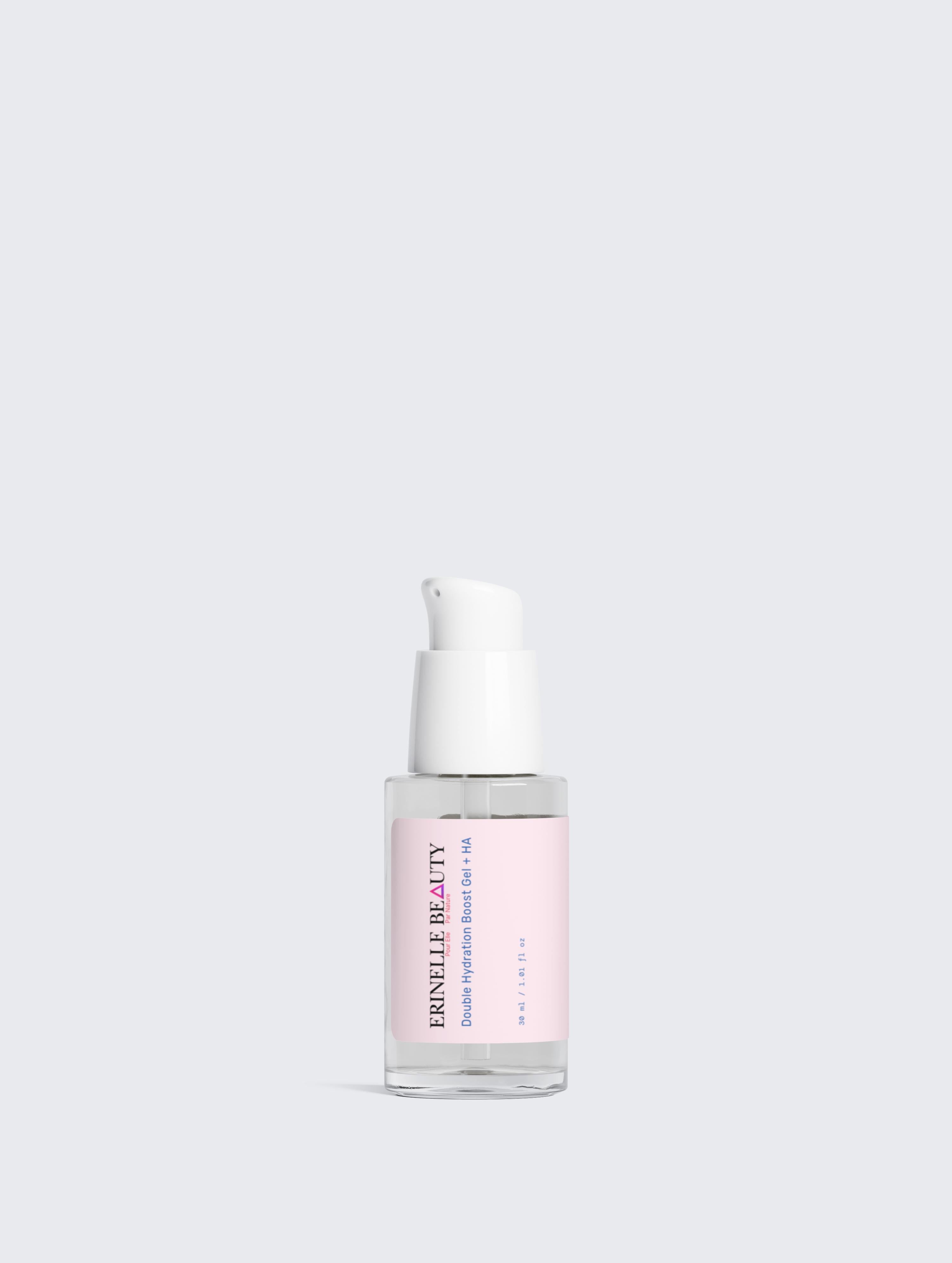 Erinelle Beauty bottle from natural hydration skincare set with white pump and pink label