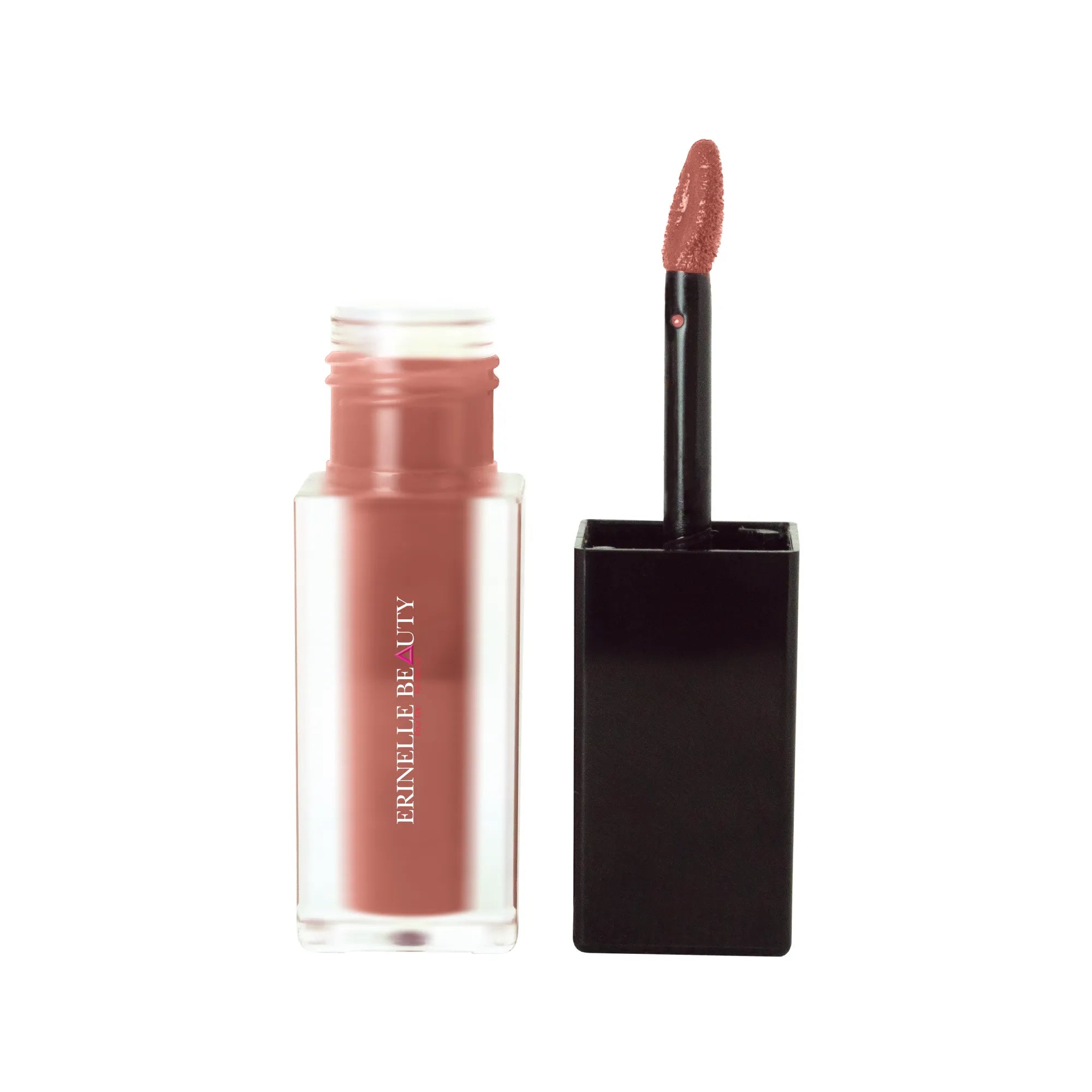 Erinelle Beauty lip stain lips product with applicator showing a soft nude mauve shade