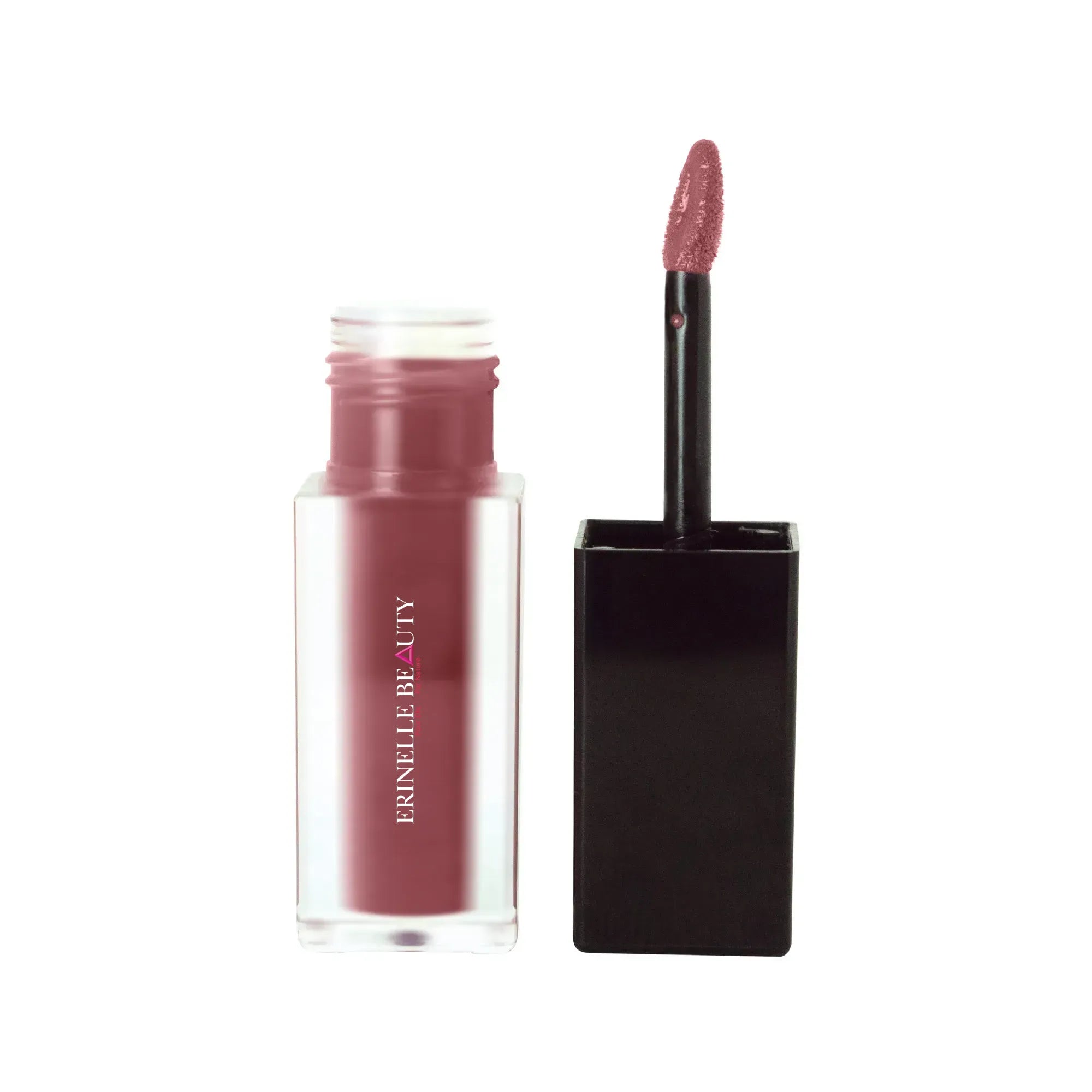 Erinelle Beauty stain lip stain in mauve shade with applicator wand and square black cap