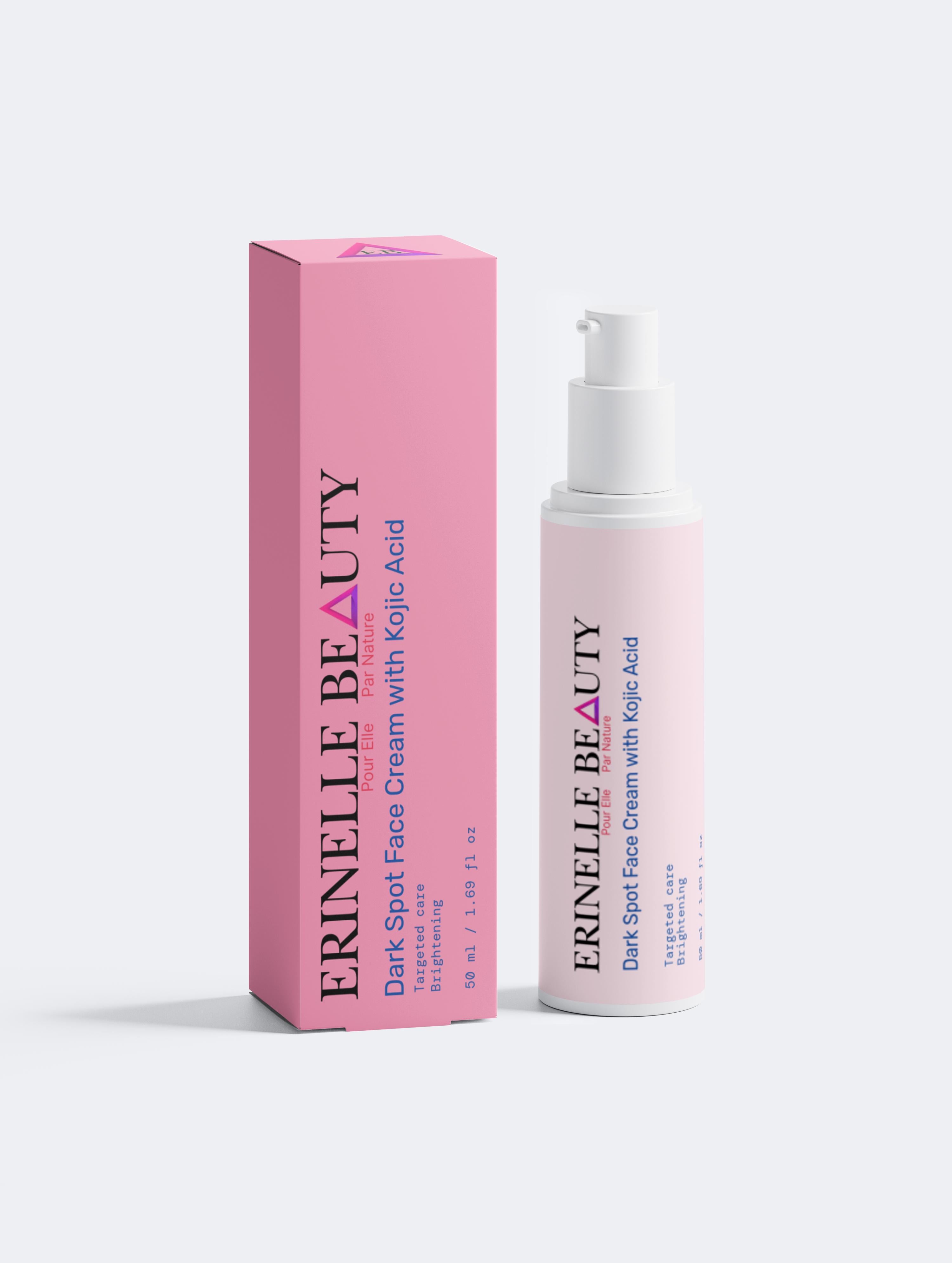 Selfnamed paraben free kojic acid moisturizer dark spot face cream in pink pump bottle with matching box